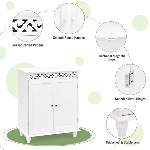 GLACER Bathroom Floor Cabinet, Freestanding Bathroom Storage Cabinet With Double Doors, Suitable For Bathroom, Living Room, Bedroom, Hotels, 24 X 13.5 X 30.5 Inches (White) - Image 4