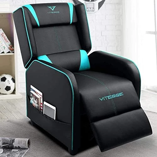 VITESSE VIT Gaming Recliner Chair Racing Style Single PU Leather Sofa Modern Living Room Recliners Ergonomic Comfortable Home Theater Seating, Blue. - Image 11
