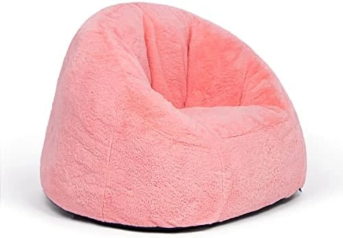 N&V Small Bean Bag Chair, Mini Bean Bag Sack, Foam Filling, Includes Removable And Machine Washable Cover, 27in, Soft Faux Fur, Pink - Image 9