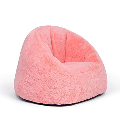 N&V Small Bean Bag Chair, Mini Bean Bag Sack, Foam Filling, Includes Removable And Machine Washable Cover, 27in, Soft Faux Fur, Pink