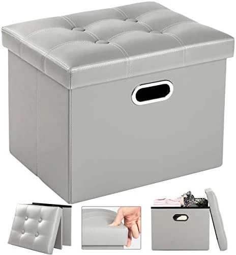 COSYLAND Ottoman With Storage Folding Leather Ottoman Footrest Foot Stool Black Ottoman For Room Small Rectangle Collapsible Bench Furniture With Handles Lid Toy Chest 17x13x13in - Image 8