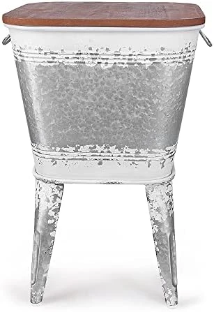 Hallops Farmhouse Accent Side Table | Galvanized Rustic Coffee Table | Metal Storage Ottoman Wood Cover With Stand| Farmhouse Decor Storage Bench With Legs(Set Of 1, Distressed Rustic) - Image 6