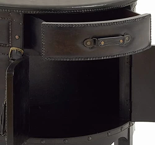 Deco 79 Wood Vintage Faux Leather Cabinet With Leather Buckle Straps And Stud Details, 32" X 17" X 31", Dark Brown - Image 3