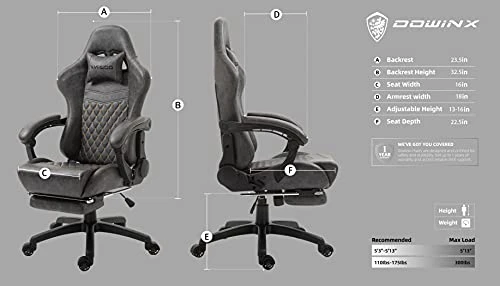 Dowinx Gaming Chair Office Chair PC Chair With Massage Lumbar Support, Vintage Style PU Leather High Back Adjustable Swivel Task Chair With Footrest (Light Grey) - Image 5
