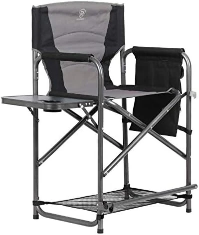 EVER ADVANCED Medium Tall Directors Chair Foldable Makeup Artist Chair Bar Height With Side Table Cup Holder And Storage Bag Footrest, Supports 350LBS (Grey, Seat Height: 23.2 Inches) - Image 5