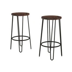 Lavish Home Bar Height Stools-Backless Barstools With Hairpin Legs Wood Seat-Kitchen Or Dining Room- Modern Farmhouse Accent Furniture (Set Of 2)