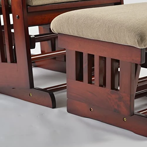 Rustic Upholstered Rocking Chair With Ottoman Mid-Century Nursery Rocker Armchair With Footstool Solid Wooden Frame Accent Lounge Glider Rocking Chair Footstool Set For Living Room Bedroom(Cherry) - Image 4