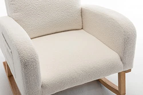 Rocker Glider Chair For Nursery, Modern Accent Rocking Chair With High Backrest And Armrests, Upholstered Glider Rocking Chair, Teddy Material Comfort Arm Rocker, Lounge Armchair For Living Room - Image 4