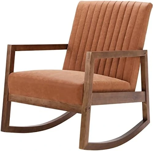 RIVOVA Modern Fabric Accent Rocking Chair, Upholstered Nursery Glider Rocker, Mid Century Lounge Arm Chair For Reading Living Room Bedroom Office, Grey - Image 12