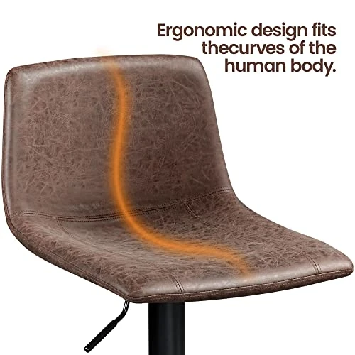 Yaheetech BarStools Modern Design Bar Stools Urban Industrial PU Leather Armless Chair Adjustable Height Swivel For Bar Counter Kitchen Set Of 4, Brown - Image 5