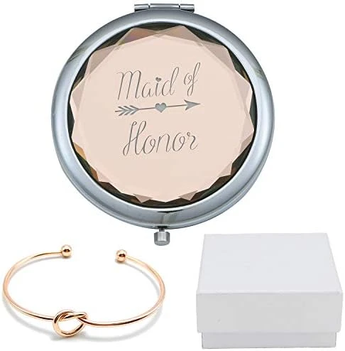 COFOZA Flower Girl Champagne Compact Pocket Makeup Mirror With Rose Gold Knot Bracelet And Gift Box For Wedding Proposal Gift - Image 8