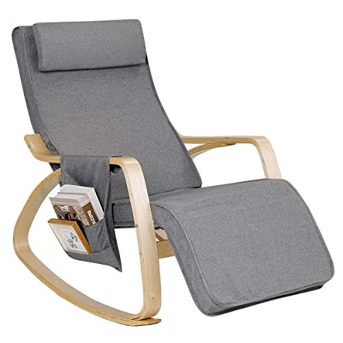 Relax Adjustable Lounge Rocking Chair With Pillow & Pocket Comfortable Armrest Backrest Adjustable Footrest - Image 6