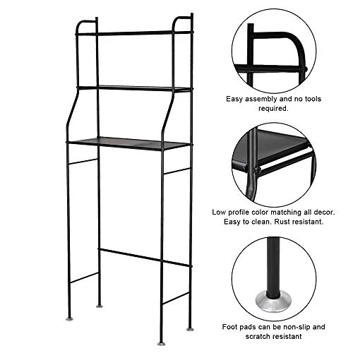 Over The Toilet Rack 3 Shelf Bathroom Space Saver Storage Organizer Corner Stand Bathroom Cabinet Tower Shelf 22.5" W X 9.8" D X 59.5" H (Black) - Image 3