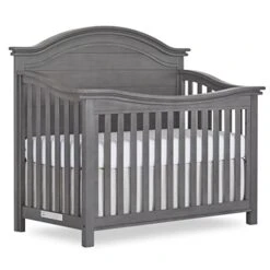 Evolur Belmar Curve 5-in-1 Convertible Crib In Rustic Grey, Greenguard Gold Certified, Features 3 Mattress Height Settings, Crafted From Hardwood, Wooden Nursery Furniture