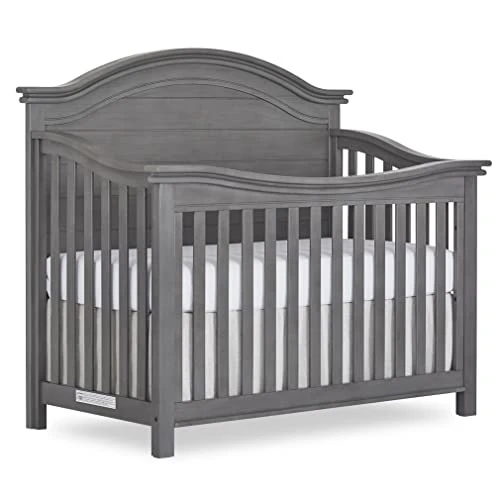 Evolur Belmar Curve 5-in-1 Convertible Crib In Rustic Grey, Greenguard Gold Certified, Features 3 Mattress Height Settings, Crafted From Hardwood, Wooden Nursery Furniture