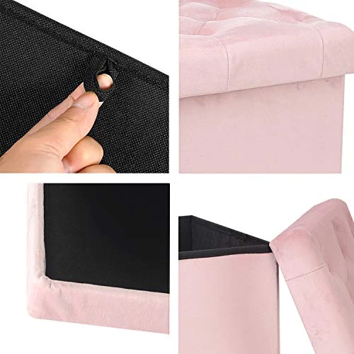 PINPLUS Folding Storage Ottoman Cube,Ottoman For Living Room,Velvet Tufted Ottoman With Cover Lid, Storage Shoes Box Toys Chest,15 Inches Ottoman Foot Rest Stool Seat For Bedroom (Pink) - Image 5