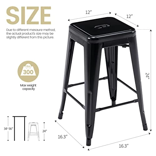 Vogue Furniture Direct 24" Black Backless Metal Bar Stools Indoor-Outdoor Counter Height Stool With Square Seat, Set Of 2 - VF1571001 - Image 4