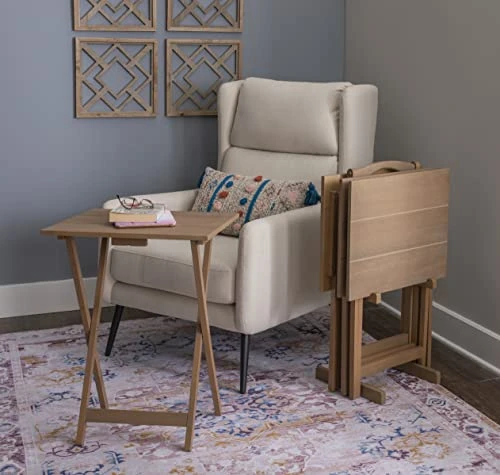 Linon Acacia Grace Tray Table Set, Driftwood - Image 2