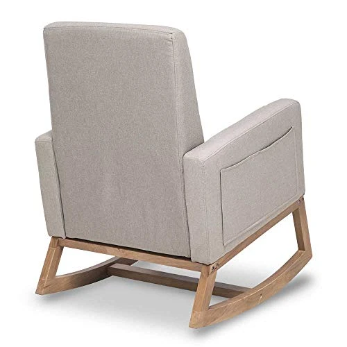 Paddie Rocking Chair Nursery Fabric Rocking Sofa Armchair With Solid Wood Base, Side Pocket, Linen Fabric Upholstered Baby Rocking Chair For Living Room (Beige) - Image 6