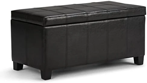 SIMPLIHOME Dover 36 Inch Wide Rectangle Lift Top Storage Ottoman Bench In Upholstered Tanners Brown Faux Leather, Footrest Stool, Coffee Table For The Living Room, Bedroom And Kids Room - Image 8