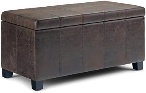 SIMPLIHOME Dover 36 Inch Wide Rectangle Lift Top Storage Ottoman Bench In Upholstered Tanners Brown Faux Leather, Footrest Stool, Coffee Table For The Living Room, Bedroom And Kids Room - Image 11
