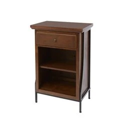 Silverwood Leighton Bathroom Collection 2-Tier Floor Shelf With Drawer, 32" H, Brown