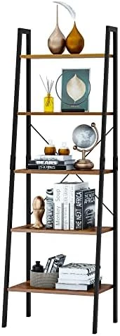 SOMY Industrial 5 Tier Ladder Shelf, Vintage Storage Bookshelf With Metal Frame Multifunction Plants Flower Stands Display Rack For Garden, Hallway, Office, Living Room Rustic Brown - Image 8