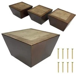 ComfortStyle Furniture Legs, Sofa Couch And Chair 3" Tall X 5" Extra Wide Wood Feet Replacement, Set Of 4 Feet, Heavy Duty, Walnut Finish