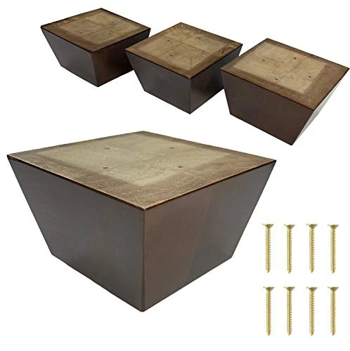 ComfortStyle Furniture Legs, Sofa Couch And Chair 3" Tall X 5" Extra Wide Wood Feet Replacement, Set Of 4 Feet, Heavy Duty, Walnut Finish