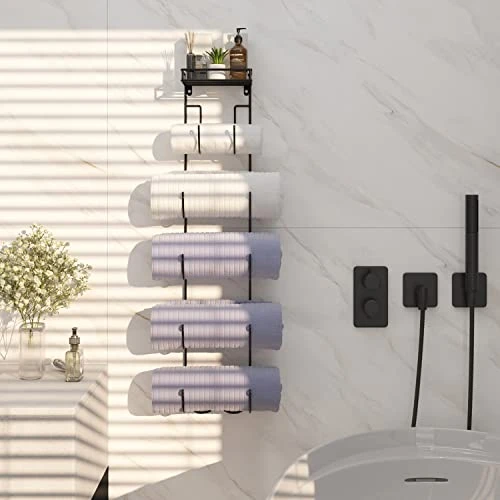 SODUKU Wall Mount Metal Wine/Towel Rack With Top Shelf - Image 2