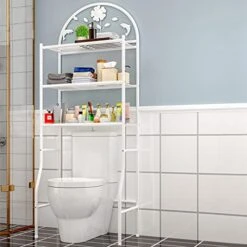 3-Tier Over-The-Toilet Storage Rack, Iron Space Saver Organizer Rack Stable Freestanding Anti-Tilt Shelf Bathroom Organizer Shelf Toilet Stands, 70.9x24.4x12.6 Inch (White)