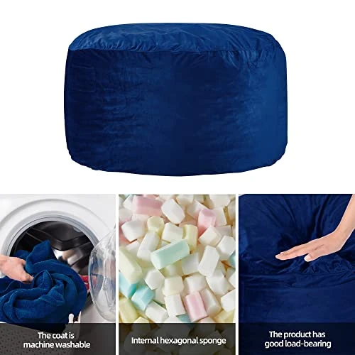 Homguava Bean Bag Chair: 3' Bean Bags With Memory Foam Filled, Large Beanbag Chairs Soft Sofa With Dutch Velet Cover-36×36"×24"(Blue) - Image 6