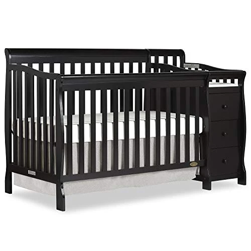Dream On Me 5 In 1 Brody Convertible Crib With Changer In Black, Greenguard Gold Certified, Comes With 1" Changing Pad, Non-Toxic Finish, Made Of Durable Pinewood