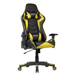 OHAHO Gaming Chair Racing Style Office Chair Adjustable Massage Lumbar Cushion Swivel Rocker Recliner PU Leather High Back Ergonomic Computer Desk Chair With Retractable Armrest (Yellow)