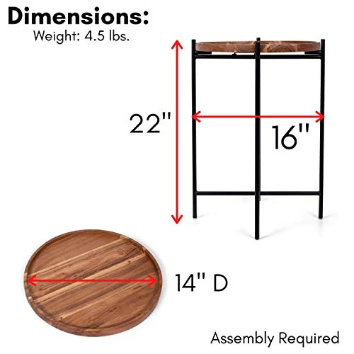 BIRDROCK HOME Folding Side Table With Removable Wood Tray - Black Metal Foldable Nightstand - Indoor Use Only - Bar Coffee Drinks Food Serving Tray - Decorative Modern End Accent - Natural Acacia - Image 4