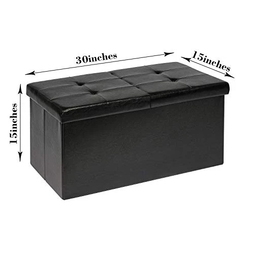 B FSOBEIIALEO Storage Ottoman With Filpping Lids, Ottoman Storage Bench Footrest Seat, Storage Organizer Toy Chest Faux Leather 30"x15"x15" (Black) - Image 3