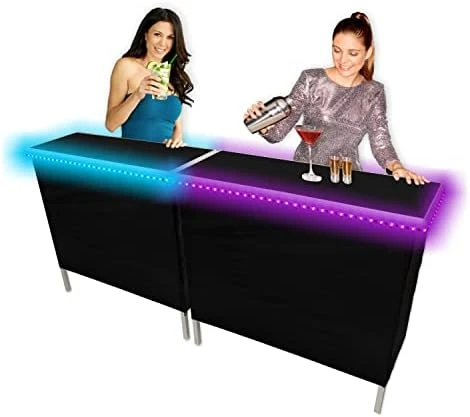(USA Company) Patented Folding Portable Party Bar W/Multi-Color LED Lights, Black & Hawaiian Bar Skirts, And Storage Shelf - Image 5
