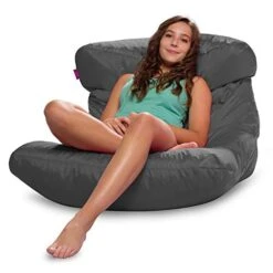 Posh Creations Laguna Lounger Teens, Kids And Adults For Bedrooms And Dorm Rooms, Large Bean Bag Chair, Soft Nylon-Charcoal Gray