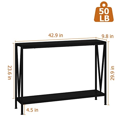 Amyove Black Console Table, 42.9" Black Entryway Table, Industrial 2-Tier Skinny Sofa Table With Shelf, Console Tables For Entryway, Living Room, Hallway, Foyer, Corridor, Office - Image 2