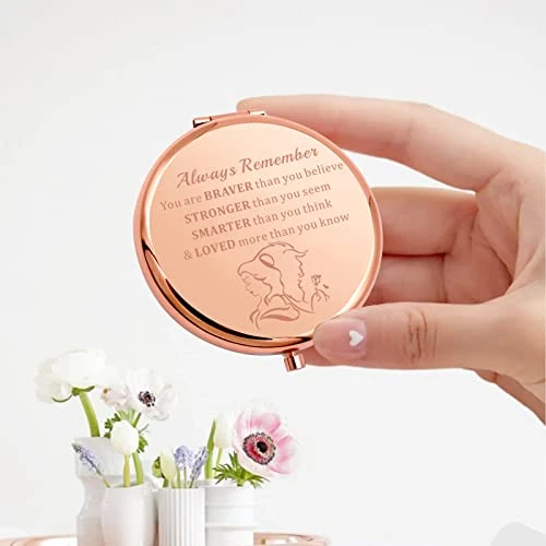KEYCHIN Beauty Fairy Movie Pocket Mirror Princess Belle Fans Gifts Always Remember You Are Braver Stronger Smarter Than You Think Compact Mirror For Women Girls Teenagers (Beauty Beast Mirror-RG) - Image 3