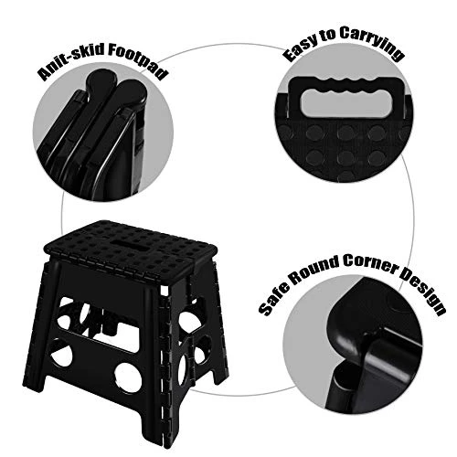Topfun Folding Step Stool, 13 Inch Non-Slip Footstool For Adults Or Kids, Sturdy Safe Enough, Holds Up To 300 Lb, Foldable Step Stools Storage/Open Easy, For Kitchen,Toilet,Office,RV (Black, 13inch) - Image 3