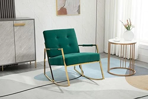 Velvet Accent Rocking Armchair, Modern Uplostered Tufted Nursery Glider Rocker With Armrest And High Backrest, Comfy Side Armchair For Living Room Apartment Bedroom Office (Orange) - Image 5