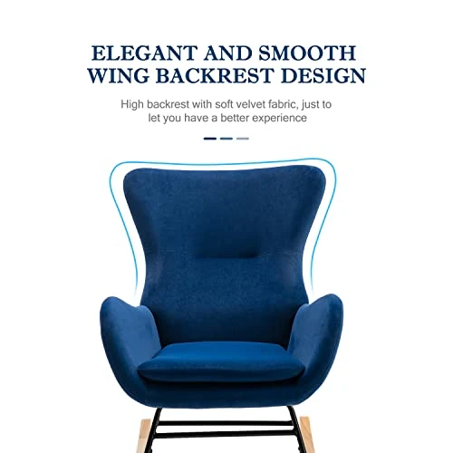Kiztir Velvet Rocking Chair Nursery, Modern Rocking Chair With High Backrest, Comfy Accent Glider Chair For Nursery, Living Room, Bedroom (Navy) - Image 5