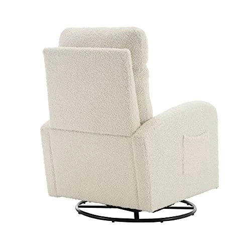 Swivel Rocker Recliner Chair With Metal Base And Side Pocket, Upholstered Nursery Glider Chair, Comfortable Rocking Chair For Nursery, Home And Office, Modern High Back Arm Chair, White Teddy - Image 3