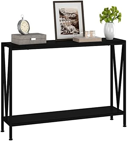 Amyove Black Console Table, 42.9" Black Entryway Table, Industrial 2-Tier Skinny Sofa Table With Shelf, Console Tables For Entryway, Living Room, Hallway, Foyer, Corridor, Office - Image 5