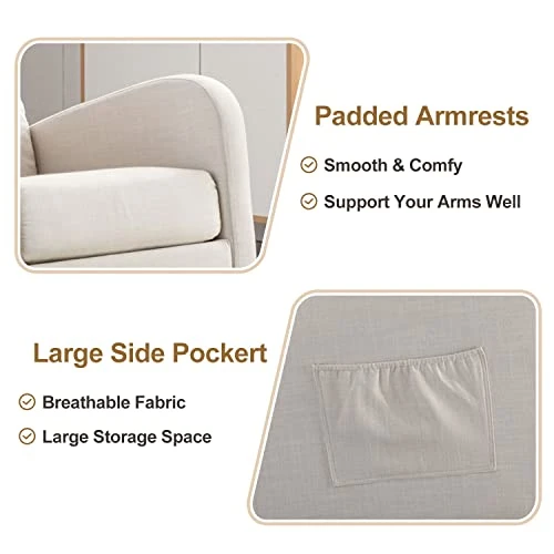 Rocking Chair Modern,Upholstered Glider Rocker Chair For Nursery,Comfy Armchair With Side Pocket For Living Room (White) - Image 6