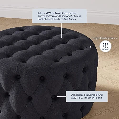 BELLEZE Modern 29 Inch Luxury Button Tufted Ottoman Bench, Upholstered Linen Fabric Footrest Decor For Living Room, Entryway, Or Bedroom - Elenor (Chocolate) - Image 4