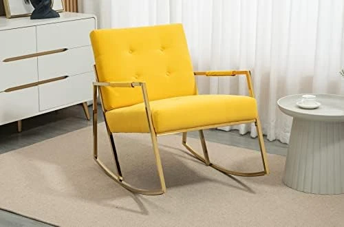 SEYNAR Rocking Chair,Upholstered Accent Chairs,Comfy Glider Living Room Chairs For Padded Seat With Golden High Armrest,Rocking Chair Nursery For Living Room,Dining Room,Bedroom,Kitchen(Navy) - Image 14