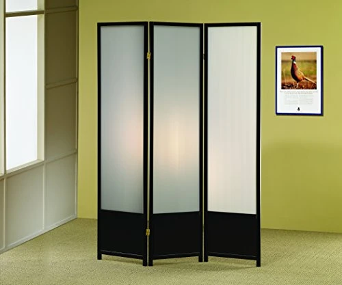 Coaster Home Furniture Calix 3-Panel Folding Floor Screen Room-Divider Translucent And Black