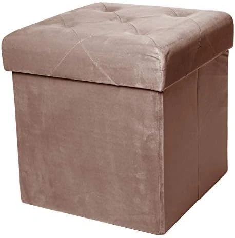 Red Co. Square Luxury Storage Ottoman With Padded Seat, Upholstered Collapsible Folding Bench & Foot Rest, Velvet Ivory, 15 Inches - Image 8